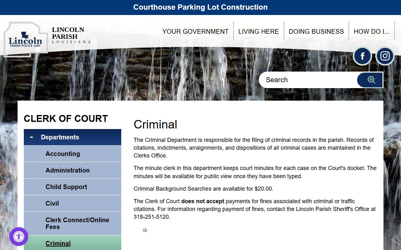 Lincoln Parish court records after arrest criminal clerk page