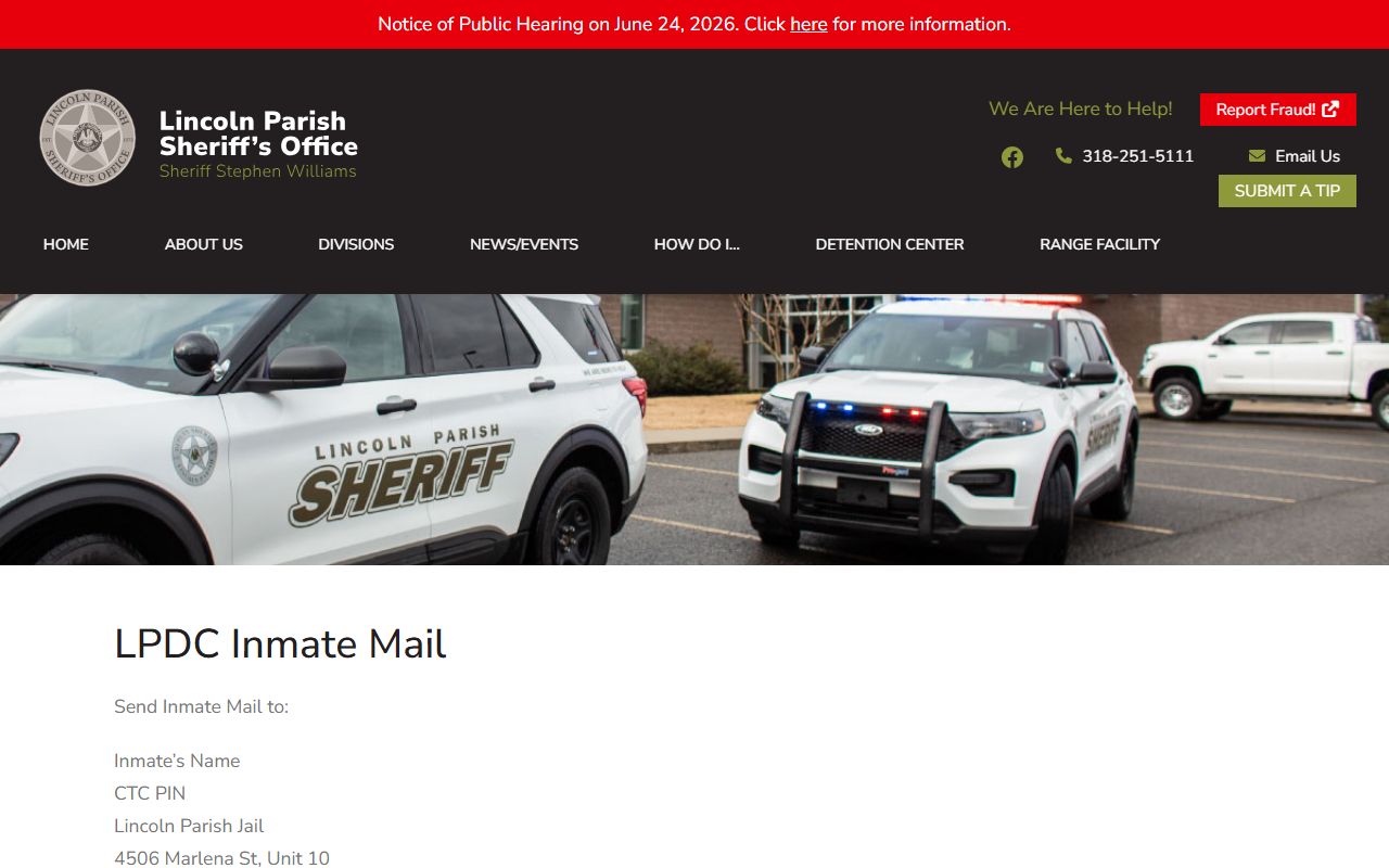 Lincoln Parish Detention Center inmate mail scanning instructions